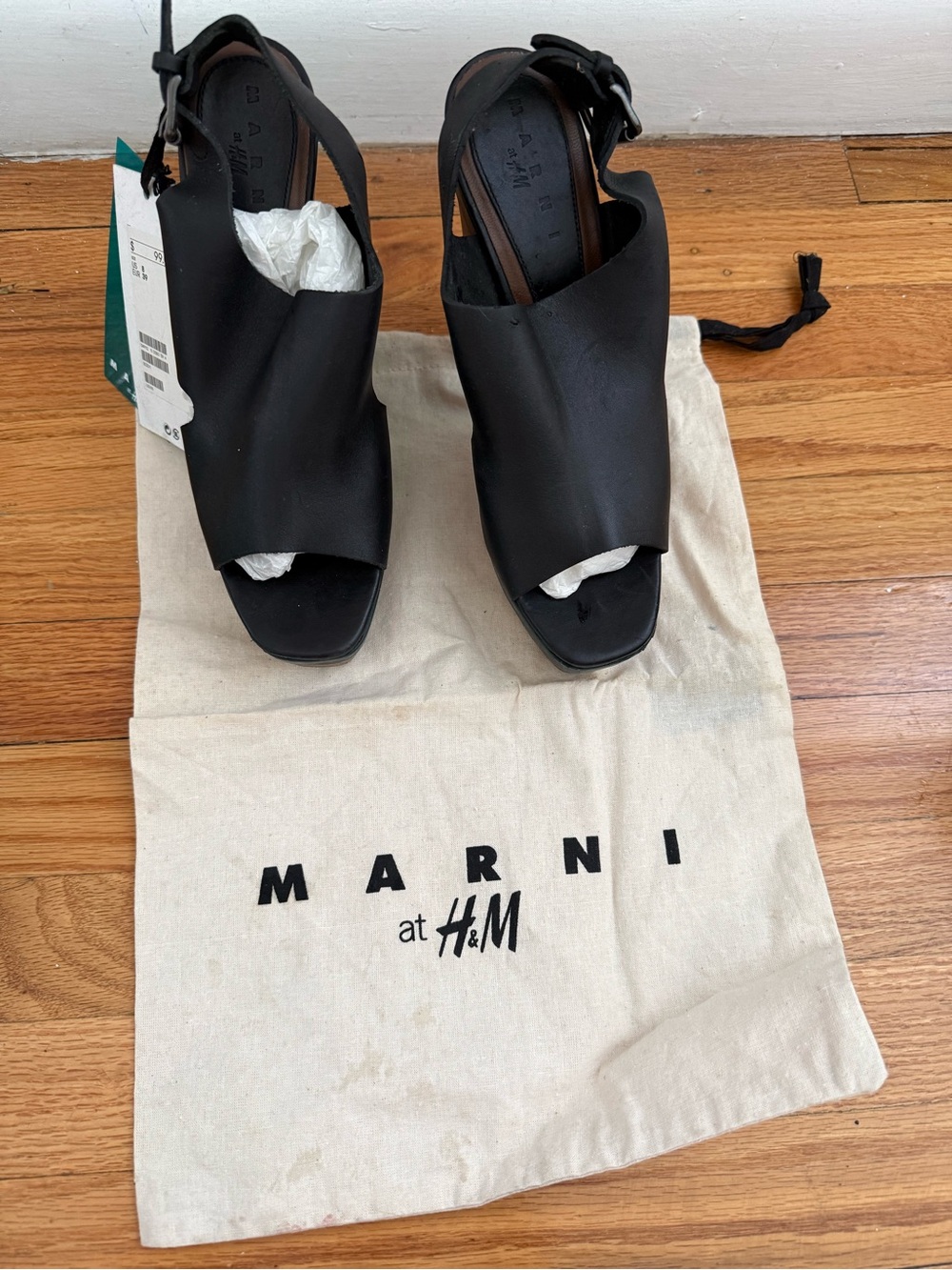 Marni Black Leather Open-Toe Slingback Heels